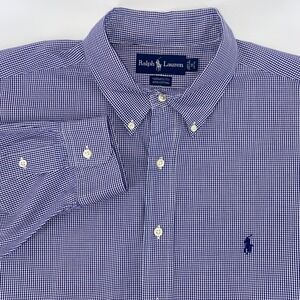 Ralph Lauren Yarmouth Mens 18 34/35 Purple Gingham Cotton Button Down Shirt